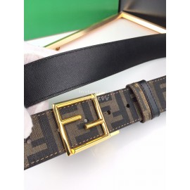 Fendi Printed FF Canvas Calf Leather Gold Buckle 40mm Belt