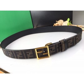 Fendi Printed FF Canvas Calf Leather Gold Buckle 40mm Belt