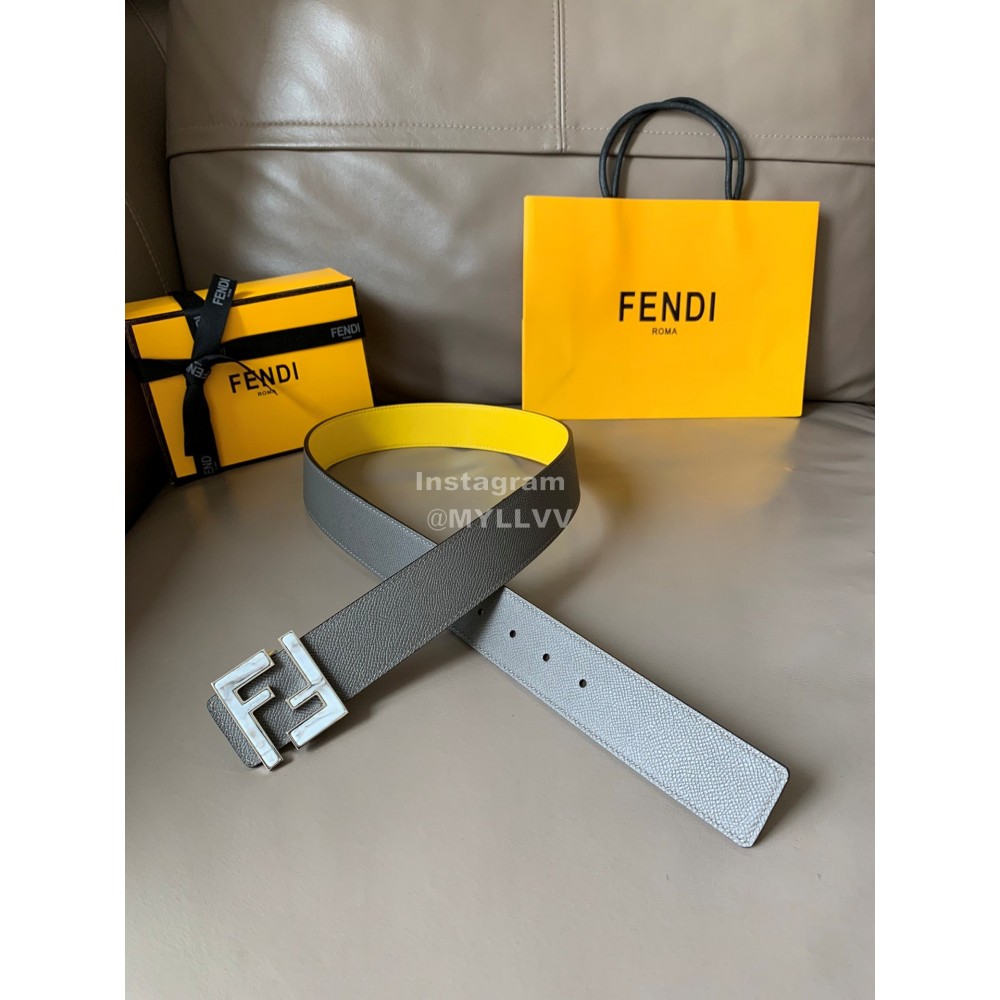 Fendi Double Side Calf Leather Ff Buckle 40mm Belt For Men Yellow