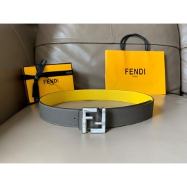 Fendi Double Side Calf Leather Ff Buckle 40mm Belt For Men Yellow