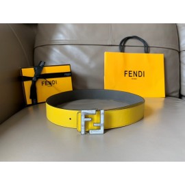 Fendi Double Side Calf Leather Ff Buckle 40mm Belt For Men Yellow