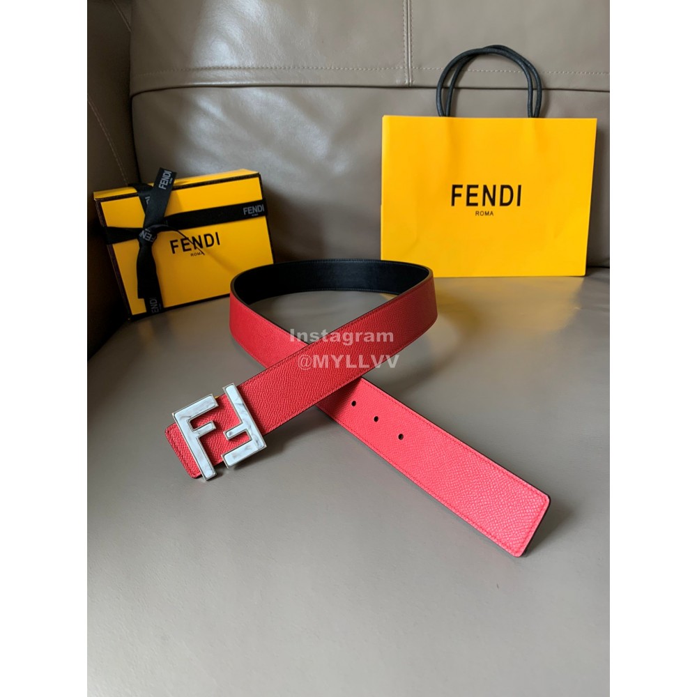 Fendi Double Side Calf Leather Ff Buckle 40mm Belt For Men Red