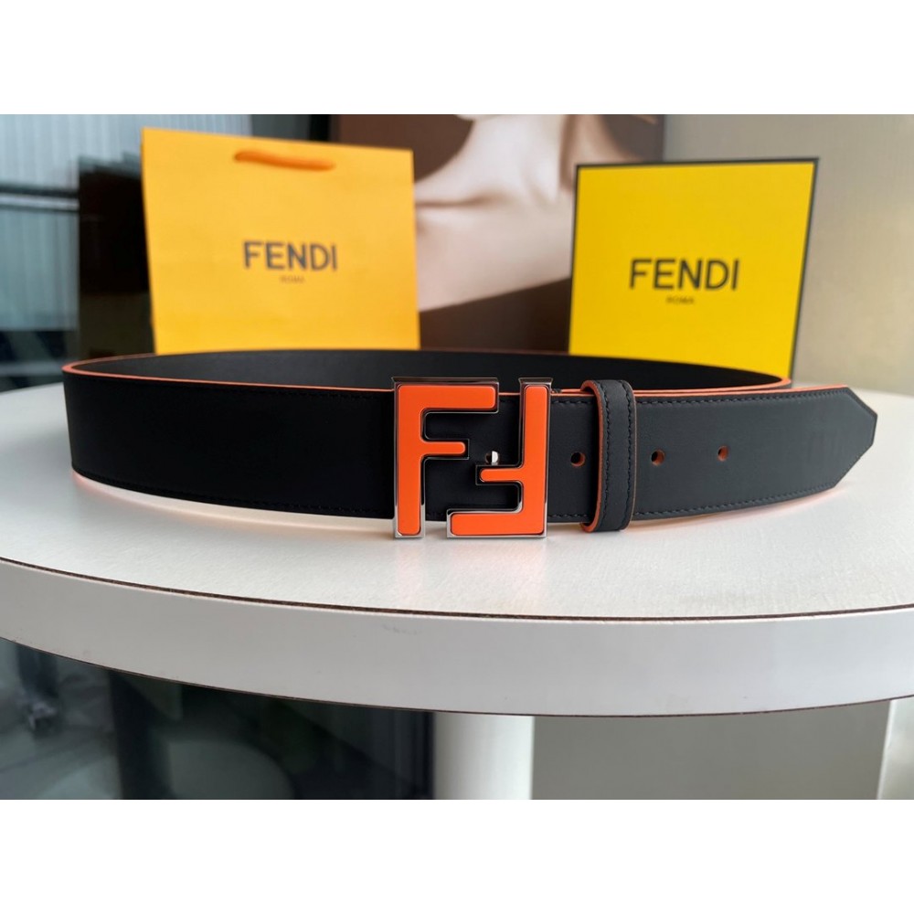 Fendi Double Side Calf Leather Orange Metal Buckle 40mm Belt For Men