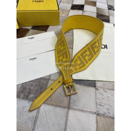 Fendi New Embroidered Pure Copper Buckle Belt Yellow
