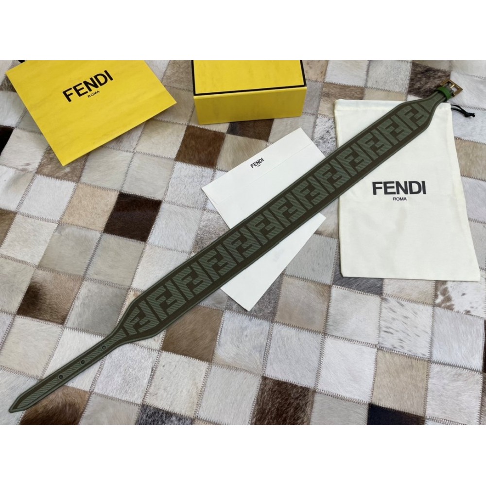 Fendi New Embroidered Pure Copper Buckle Belt Gray