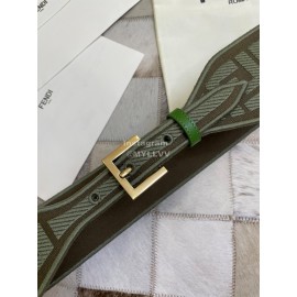 Fendi New Embroidered Pure Copper Buckle Belt Gray