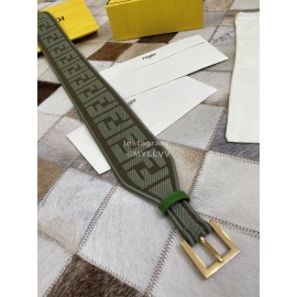 Fendi New Embroidered Pure Copper Buckle Belt Gray