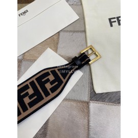 Fendi New Embroidered Pure Copper Buckle Belt Coffee