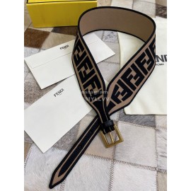 Fendi New Embroidered Pure Copper Buckle Belt Coffee