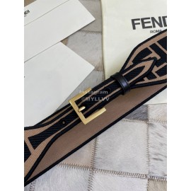 Fendi New Embroidered Pure Copper Buckle Belt Coffee
