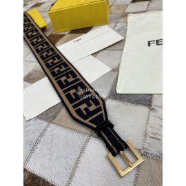 Fendi New Embroidered Pure Copper Buckle Belt Coffee
