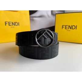 Fendi Black Embossed Ff Print Round Ff Buckle 40mm Belt