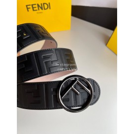 Fendi Black Embossed Ff Print Round Ff Buckle 40mm Belt