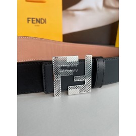 Fendi Calf Leather Hollow Metal Silver Buckle 40mm Belt For Men 