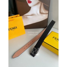 Fendi Calf Leather Hollow Metal Silver Buckle 40mm Belt For Men 