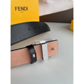 Fendi Calf Leather Hollow Metal Silver Buckle 40mm Belt For Men 