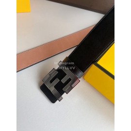 Fendi Calf Leather Hollow Metal Silver Buckle 40mm Belt For Men 
