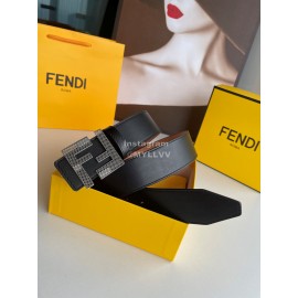Fendi Calf Leather Hollow Metal Silver Buckle 40mm Belt For Men 