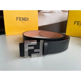 Fendi Calf Leather Hollow Metal Silver Buckle 40mm Belt For Men 
