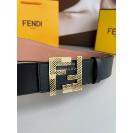 Fendi Calf Leather Hollow Metal Gold Buckle 40mm Belt For Men 