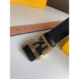 Fendi Calf Leather Hollow Metal Gold Buckle 40mm Belt For Men 