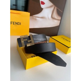 Fendi Calf Leather Hollow Metal Gold Buckle 40mm Belt For Men 