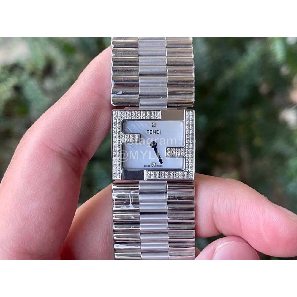 Fendi Mania Series Stainless Steel Case Diamond Watch White