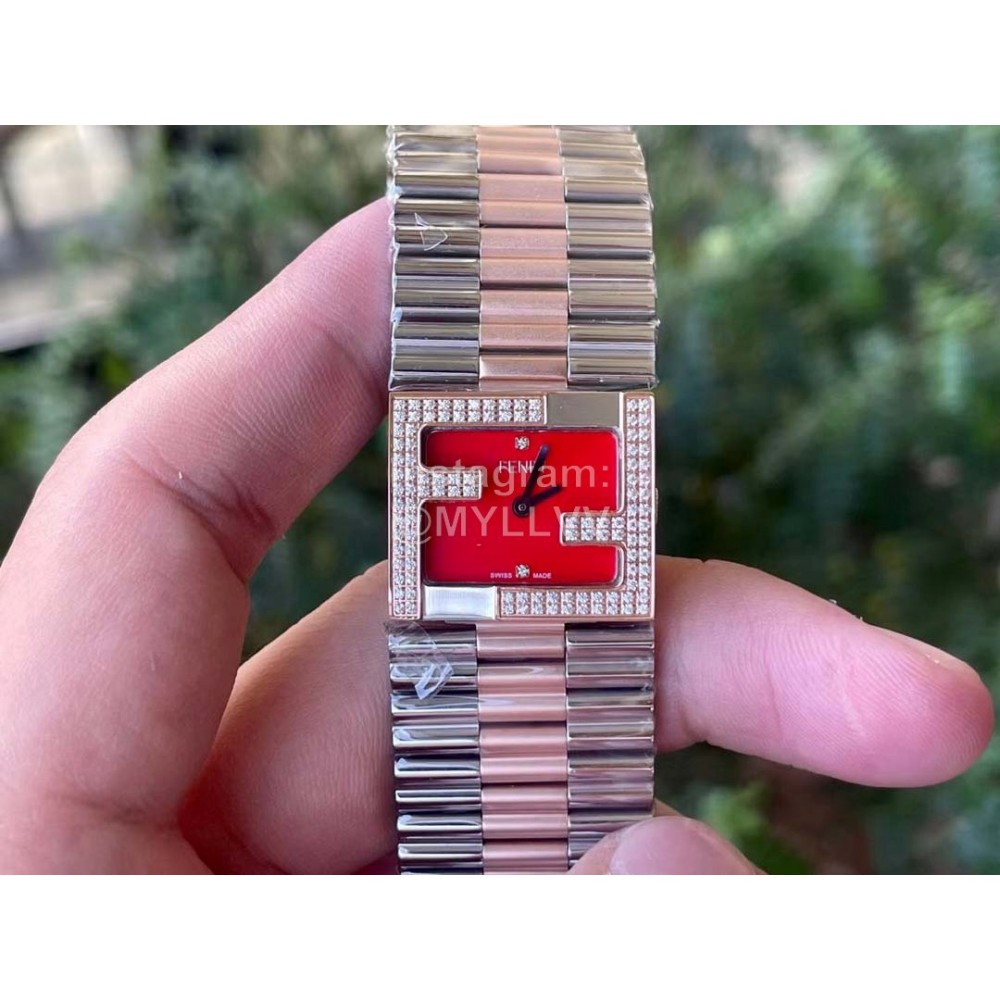 Fendi Mania Series New Stainless Steel Case Diamond Watch Red