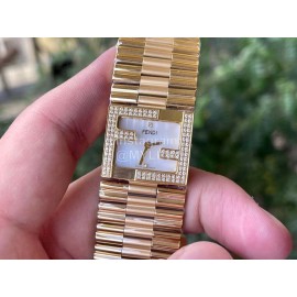 Fendi Mania Series Gold Stainless Steel Case Diamond Watch White