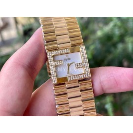 Fendi Mania Series Gold Stainless Steel Case Diamond Watch White