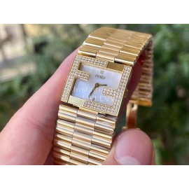 Fendi Mania Series Gold Stainless Steel Case Diamond Watch White