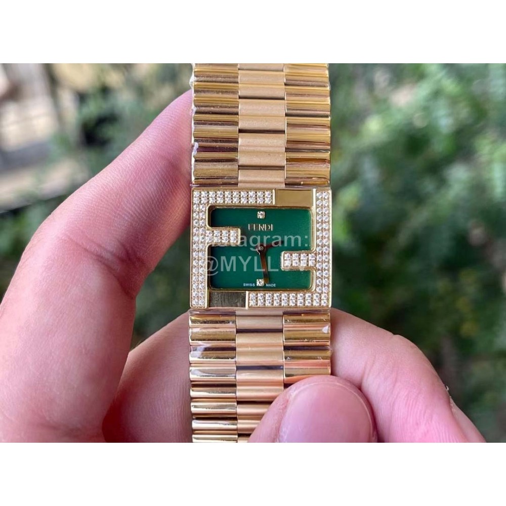 Fendi Mania Series Gold Stainless Steel Case Diamond Watch Green