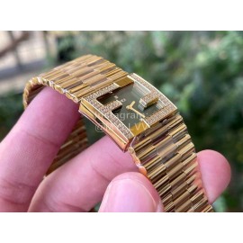 Fendi Mania Series Gold Stainless Steel Case Diamond Watch Green