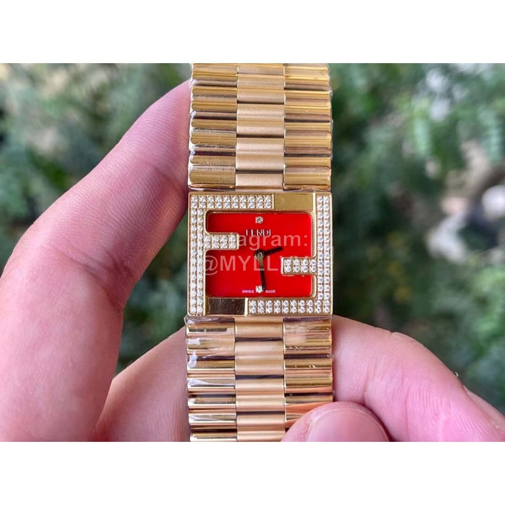 Fendi Mania Series Gold Stainless Steel Case Diamond Watch Red