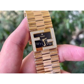 Fendi Mania Series Gold Stainless Steel Case Diamond Watch Black