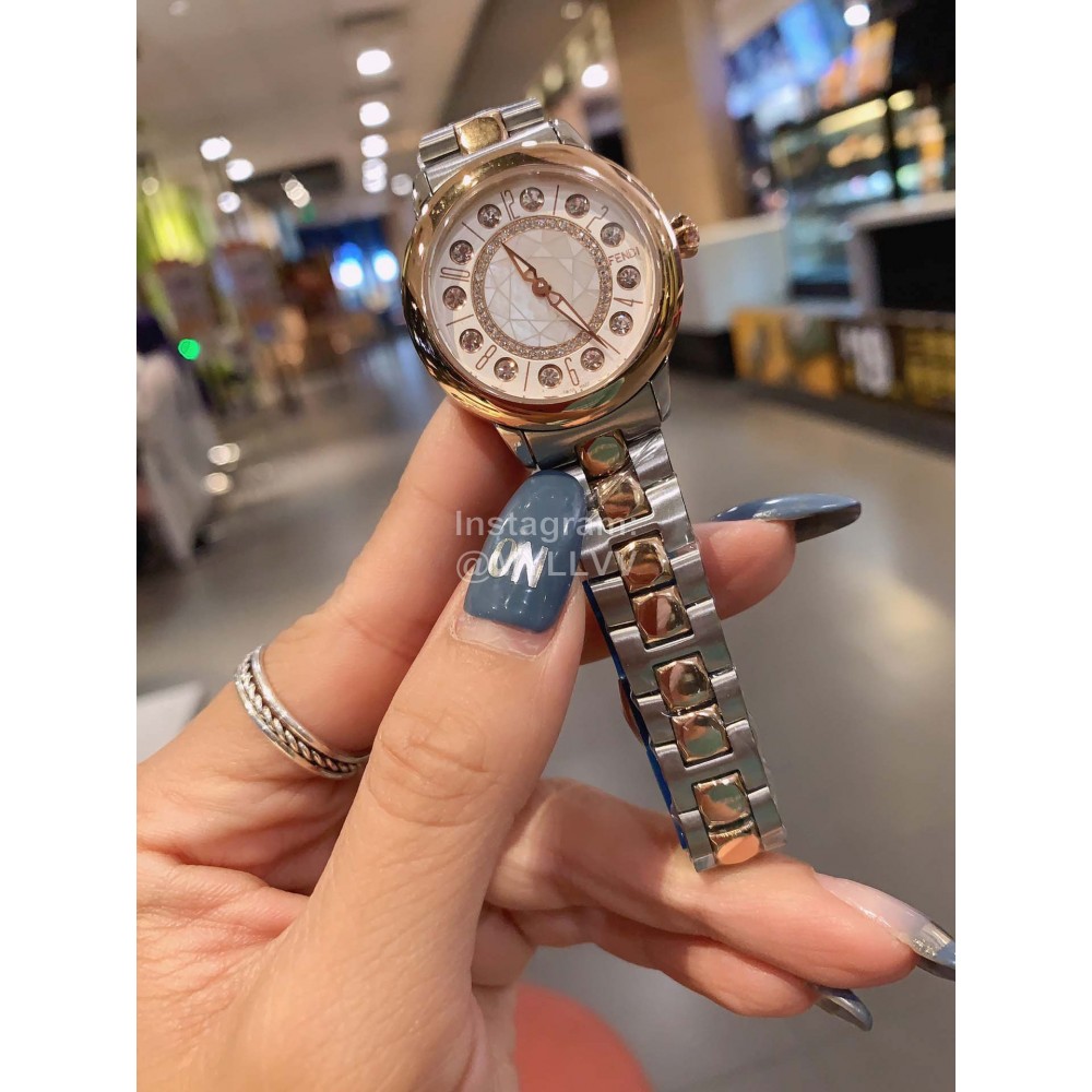 Fendi Fashion Diamond Dial Steel Strap Watch For Women