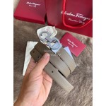 Ferragamo New Calf Leather Silver Buckle 25mm Belt For Women Coffee
