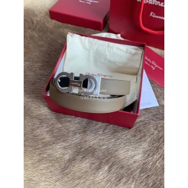 Ferragamo New Calf Leather Silver Buckle 25mm Belt For Women Coffee