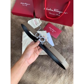 Ferragamo New Calf Leather Silver Buckle 25mm Belt For Women Coffee