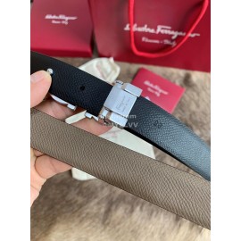 Ferragamo New Calf Leather Silver Buckle 25mm Belt For Women Coffee