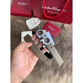 Ferragamo New Calf Leather Silver Buckle 25mm Belt For Women Coffee