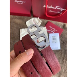 Ferragamo New Calf Leather Silver Buckle 25mm Belt For Women Wine Red