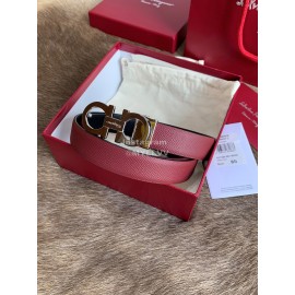 Ferragamo New Calf Leather Silver Buckle 25mm Belt For Women Wine Red