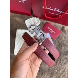 Ferragamo New Calf Leather Silver Buckle 25mm Belt For Women Wine Red
