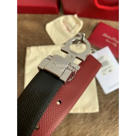 Ferragamo New Calf Leather Silver Buckle 25mm Belt For Women Wine Red