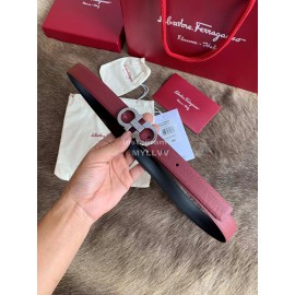 Ferragamo New Calf Leather Silver Buckle 25mm Belt For Women Wine Red