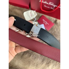Ferragamo New Calf Leather Silver Buckle 25mm Belt For Women Wine Red