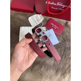 Ferragamo New Calf Leather Silver Buckle 25mm Belt For Women Wine Red