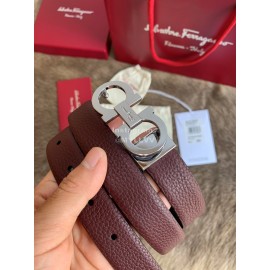 Ferragamo New Wine Red Calf Leather Silver Buckle 25mm Belt For Women