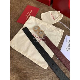 Ferragamo New Wine Red Calf Leather Silver Buckle 25mm Belt For Women